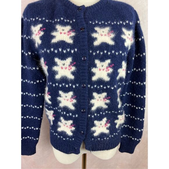 Vintage 1980s 1990s Teddy Bear Cardigan Wool Blend Marisa Christina - Picture 3 of 7